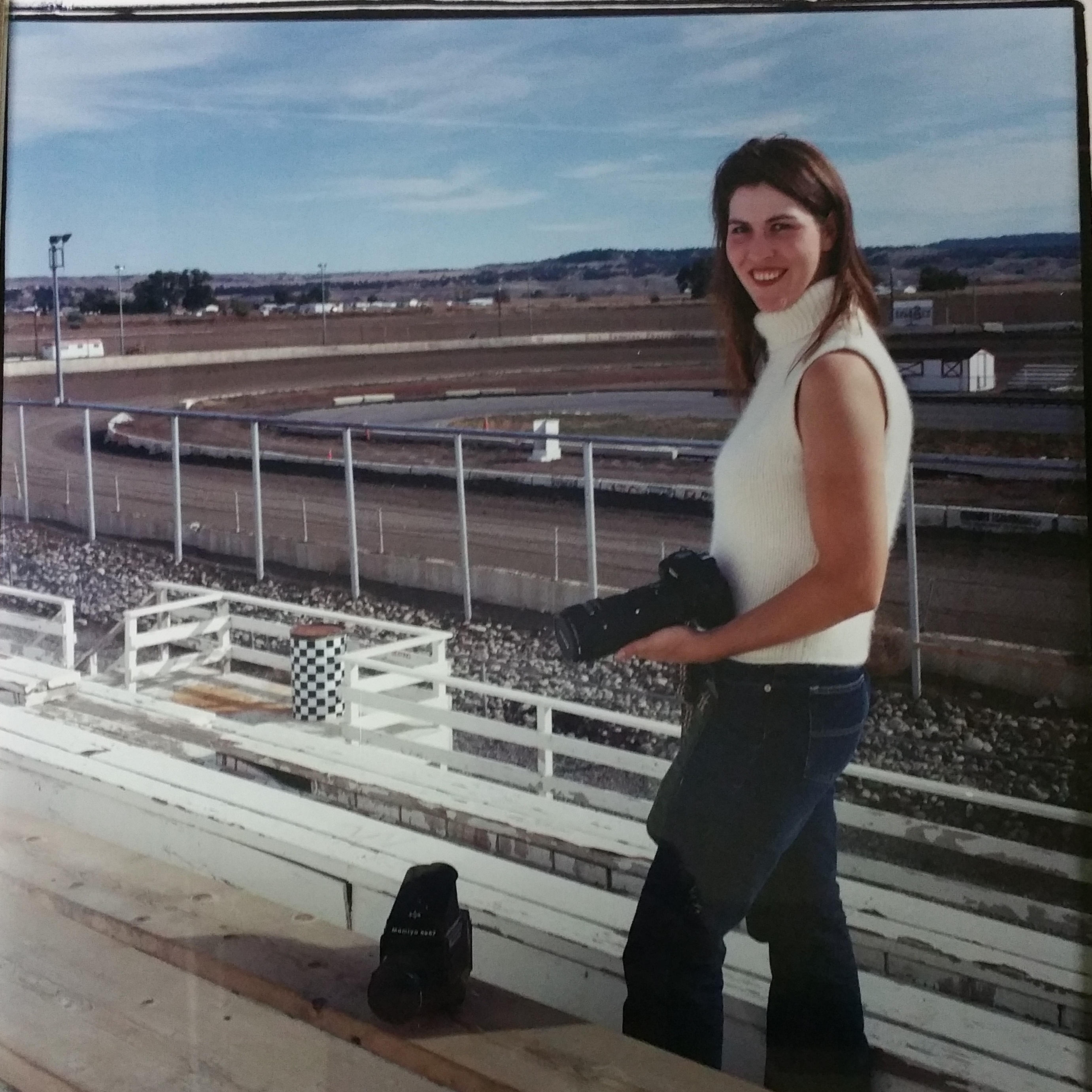 Speedway grandstand with racetrack in the background, Nikon, Mamiya RB